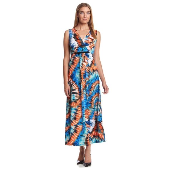 New! NOTATIONS Tie-Dye Print Sleeveless Maxi Dress Tangerine Multi Size Small - Picture 1 of 1